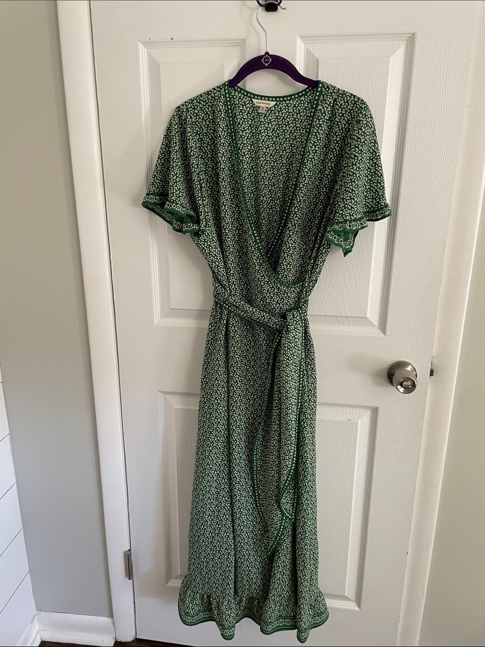 Max Studio Green Floral Wrap Maxi Dress